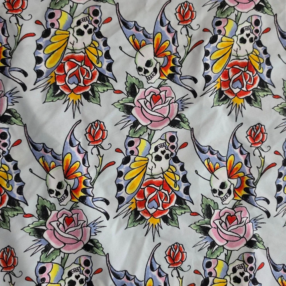 Ed Hardy Tattoo Print Pillowcase Set Butterfly Skull Rose Y2K Blue 2pc Standard